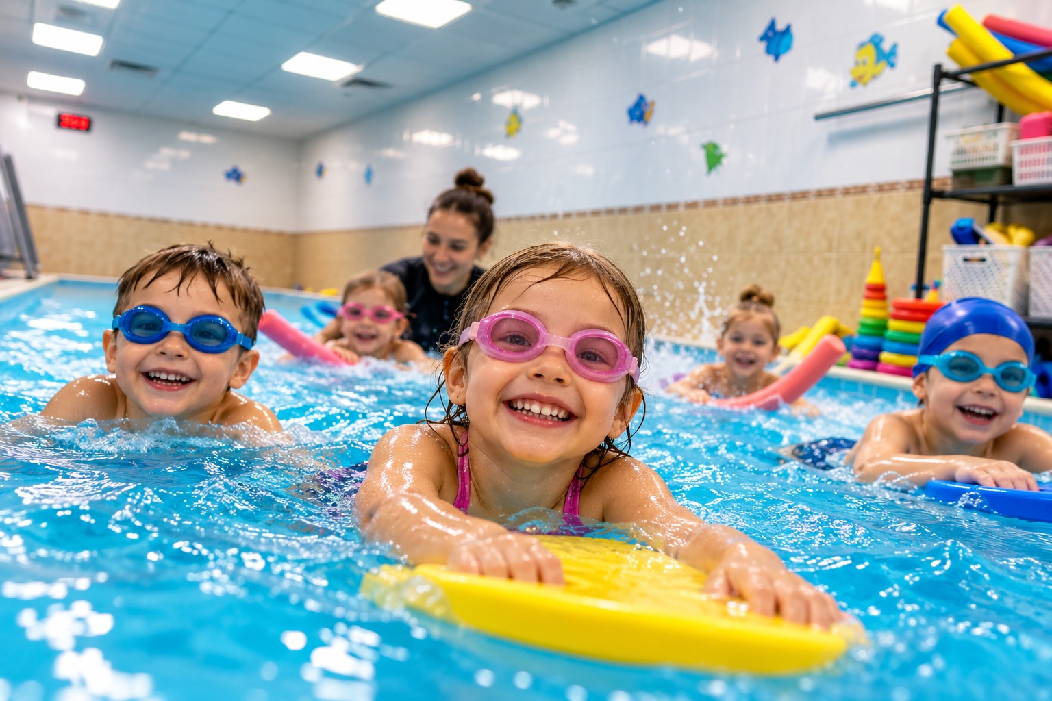 Дети на занятии по плаванию в Kinder Swim